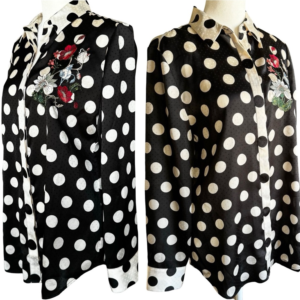 Chico’s Polka Dot Floral Embroidered Blouse - Picture 6 of 15